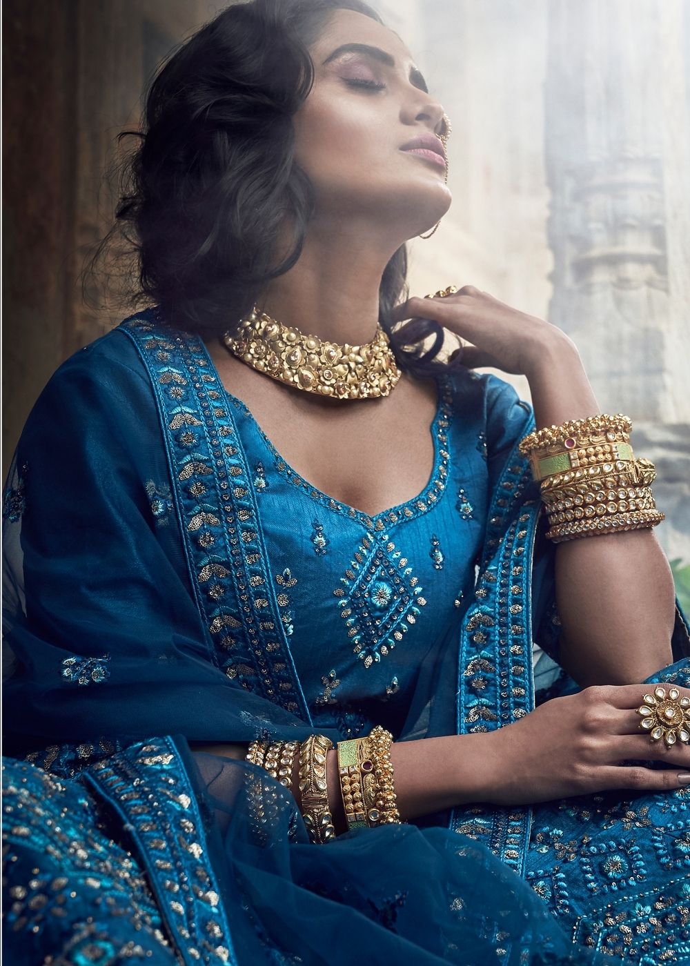 Cobalt Blue Art Silk Lehenga Choli with Thread, Zarkan, Zari and Sequins work (Pre-Order)