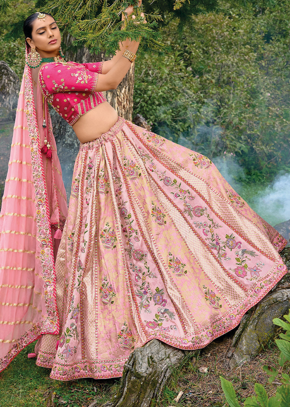 Rose Pink Dola Silk lehenga with Stone,Thread,Resham & Heavy Embroidery work