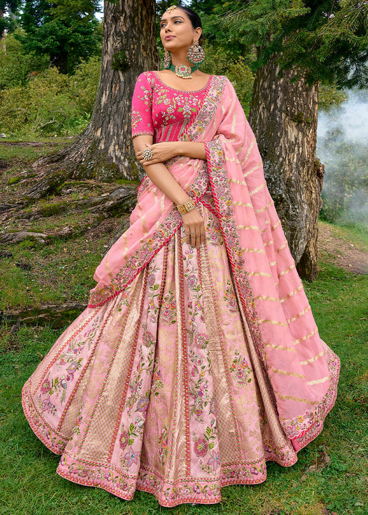 Rose Pink Dola Silk lehenga with Stone,Thread,Resham & Heavy Embroidery work