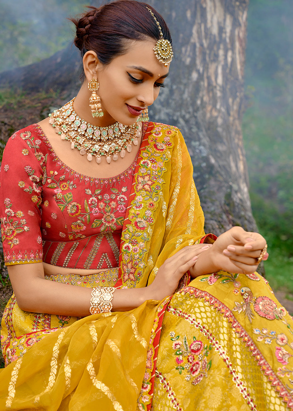 Canary Yellow Dola Silk lehenga with Stone,Thread,Resham & Heavy Embroidery work