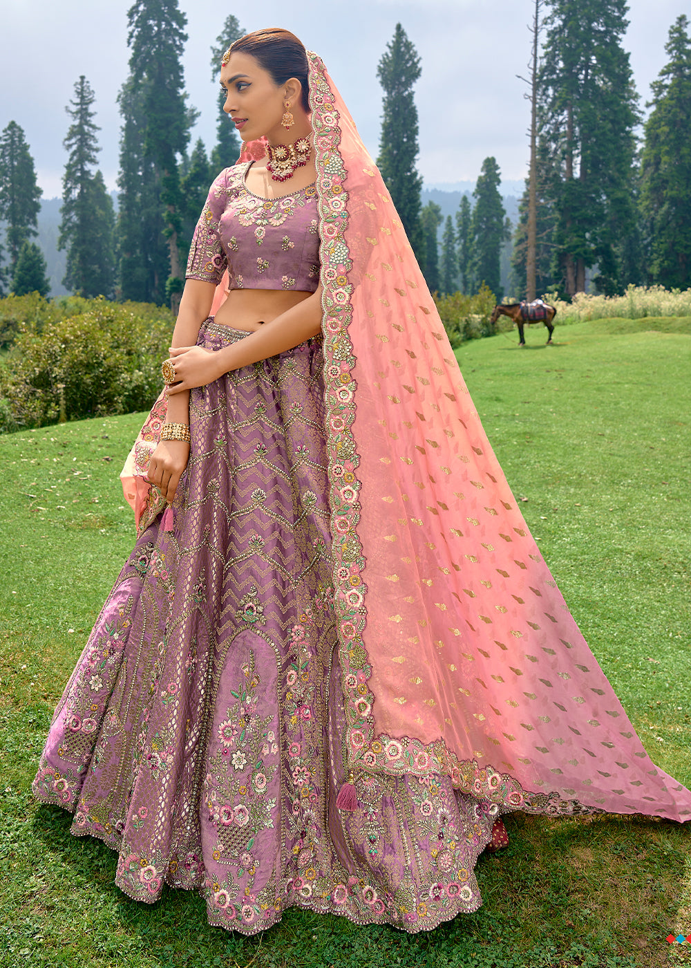 Iris Purple Dola Silk lehenga with Stone,Thread,Resham & Heavy Embroidery work(Pre-Order)