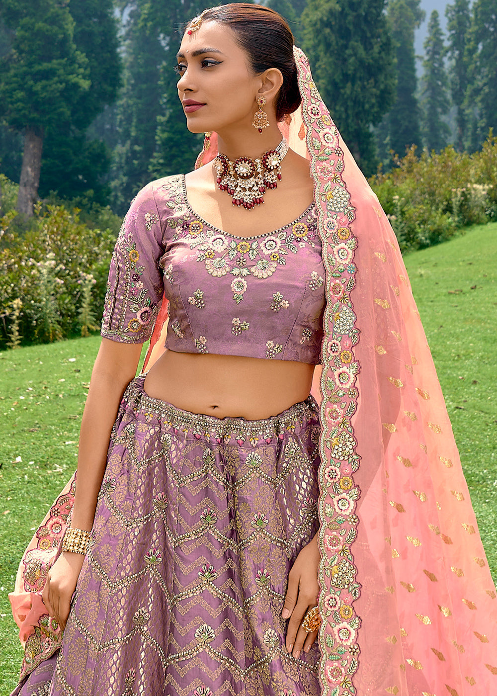 Iris Purple Dola Silk lehenga with Stone,Thread,Resham & Heavy Embroidery work(Pre-Order)