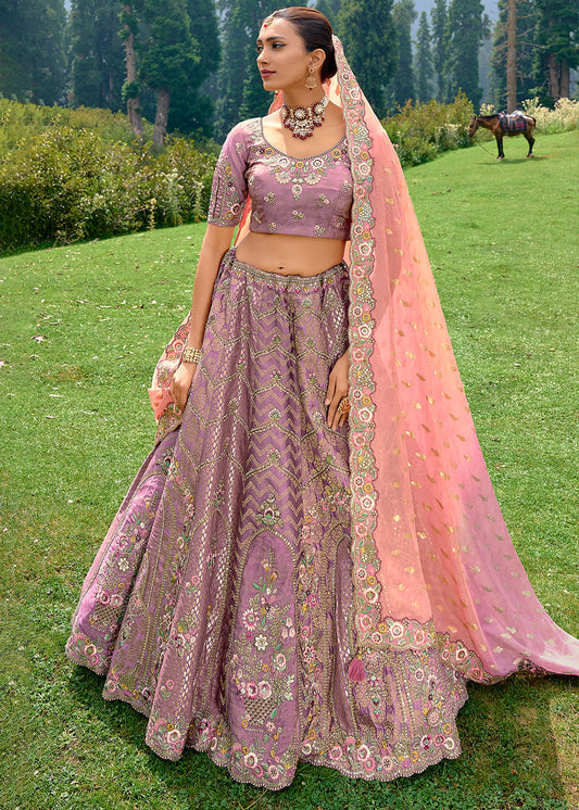 Iris Purple Dola Silk lehenga with Stone,Thread,Resham & Heavy Embroidery work(Pre-Order)