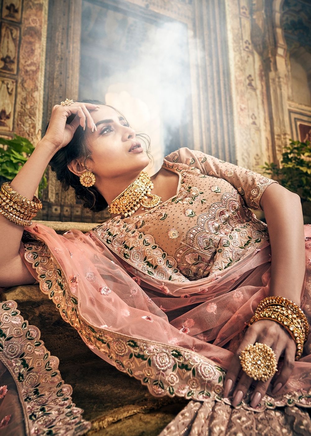 Rose Pink Georgette Lehenga Choli with Swarovski Thread and Zari work (Pre-Order)