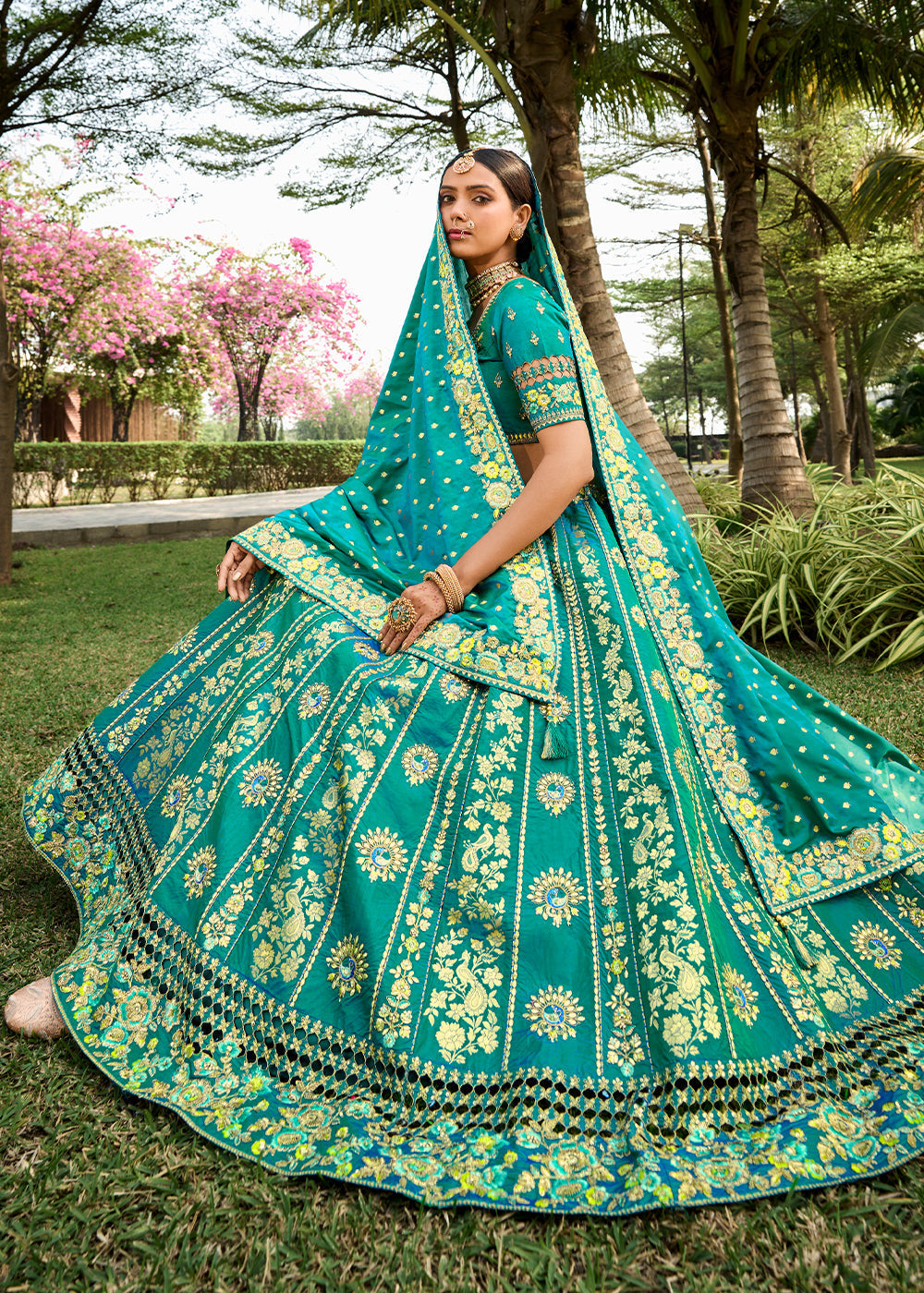 Iris Blue Banarasi Silk Lehenga Choli with Embroidery,Sequence & Weaving work