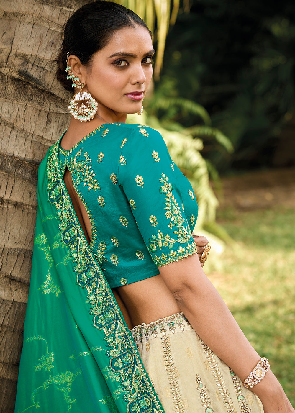 Blue & Green Banarasi Silk Lehenga Choli with Embroidery,Sequence & Weaving work