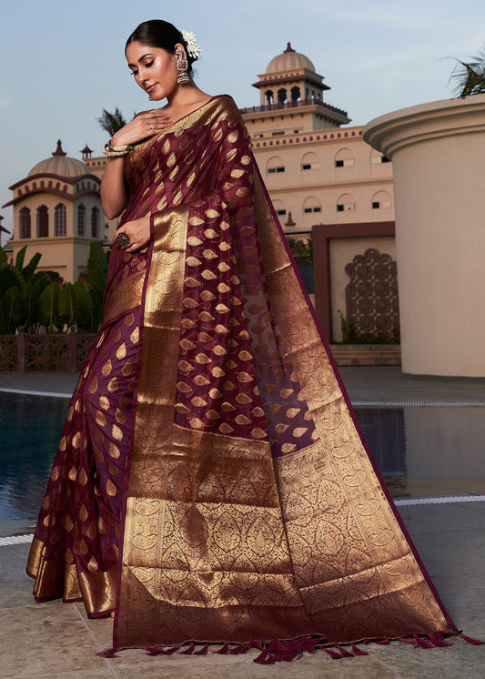 Tyrian Purple Woven Organza Saree