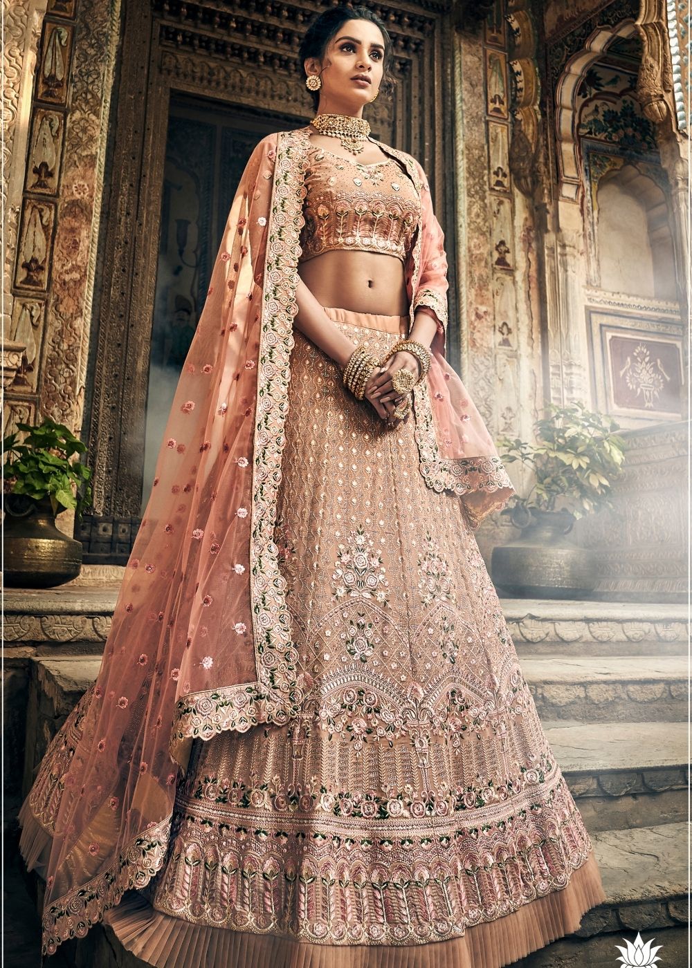 Rose Pink Georgette Lehenga Choli with Swarovski Thread and Zari work (Pre-Order)