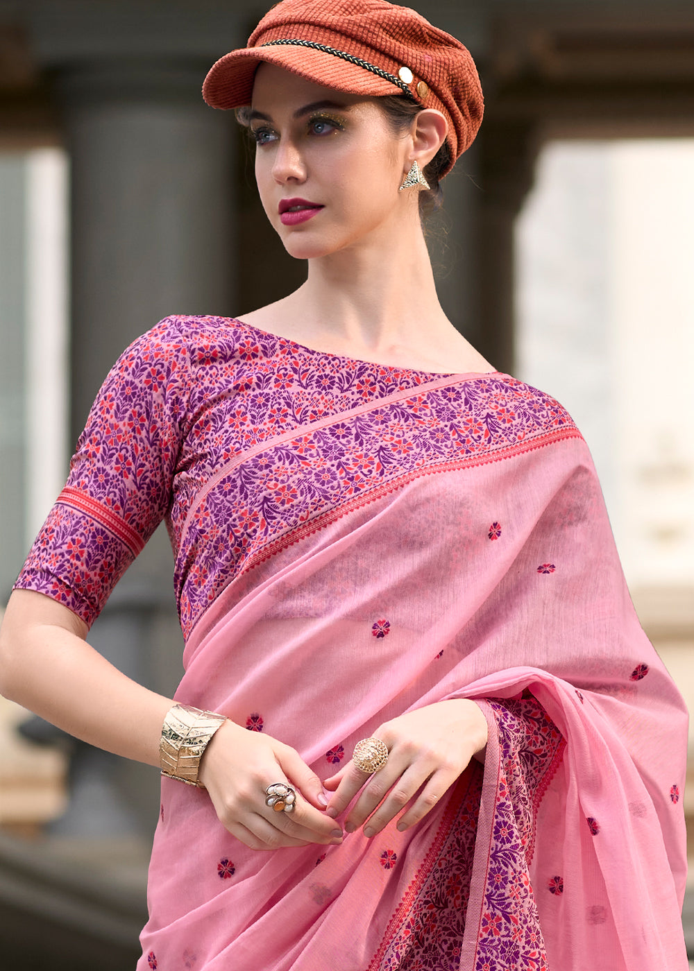 Vivid Pink Linen Silk Saree