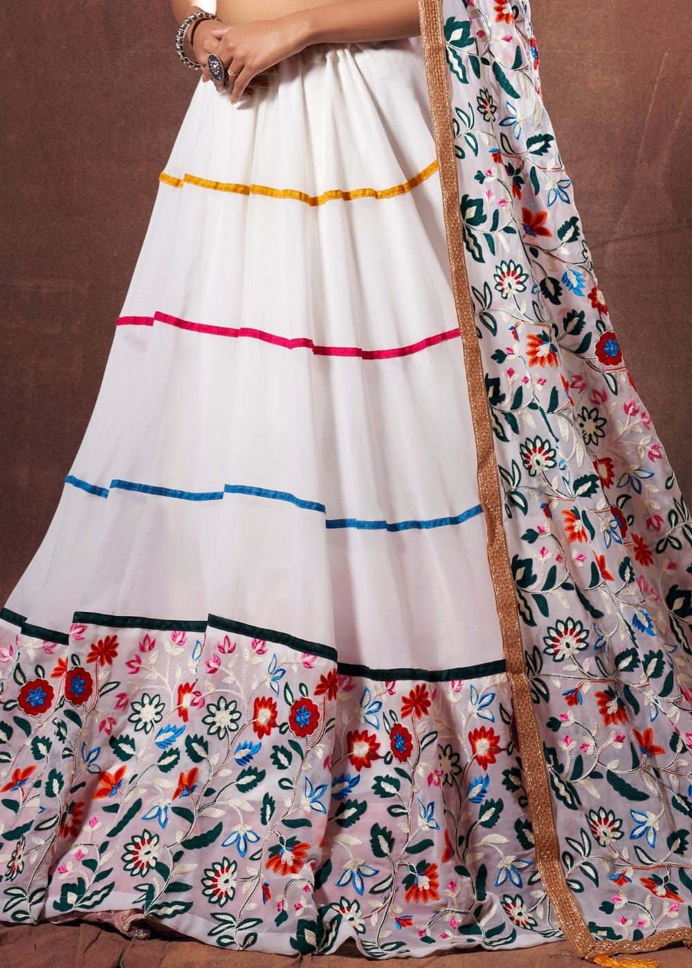 Daisy White Designer Georgette Lehenga Choli with Thread work(Pre-Order)