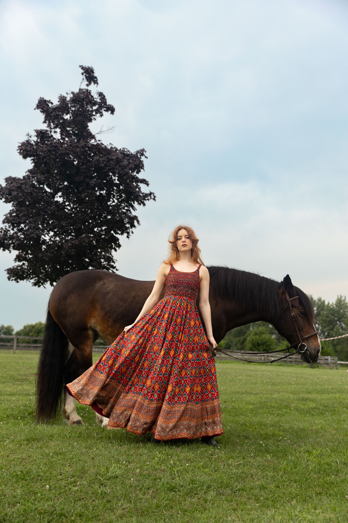 Louisa Red Dress with Patola Print