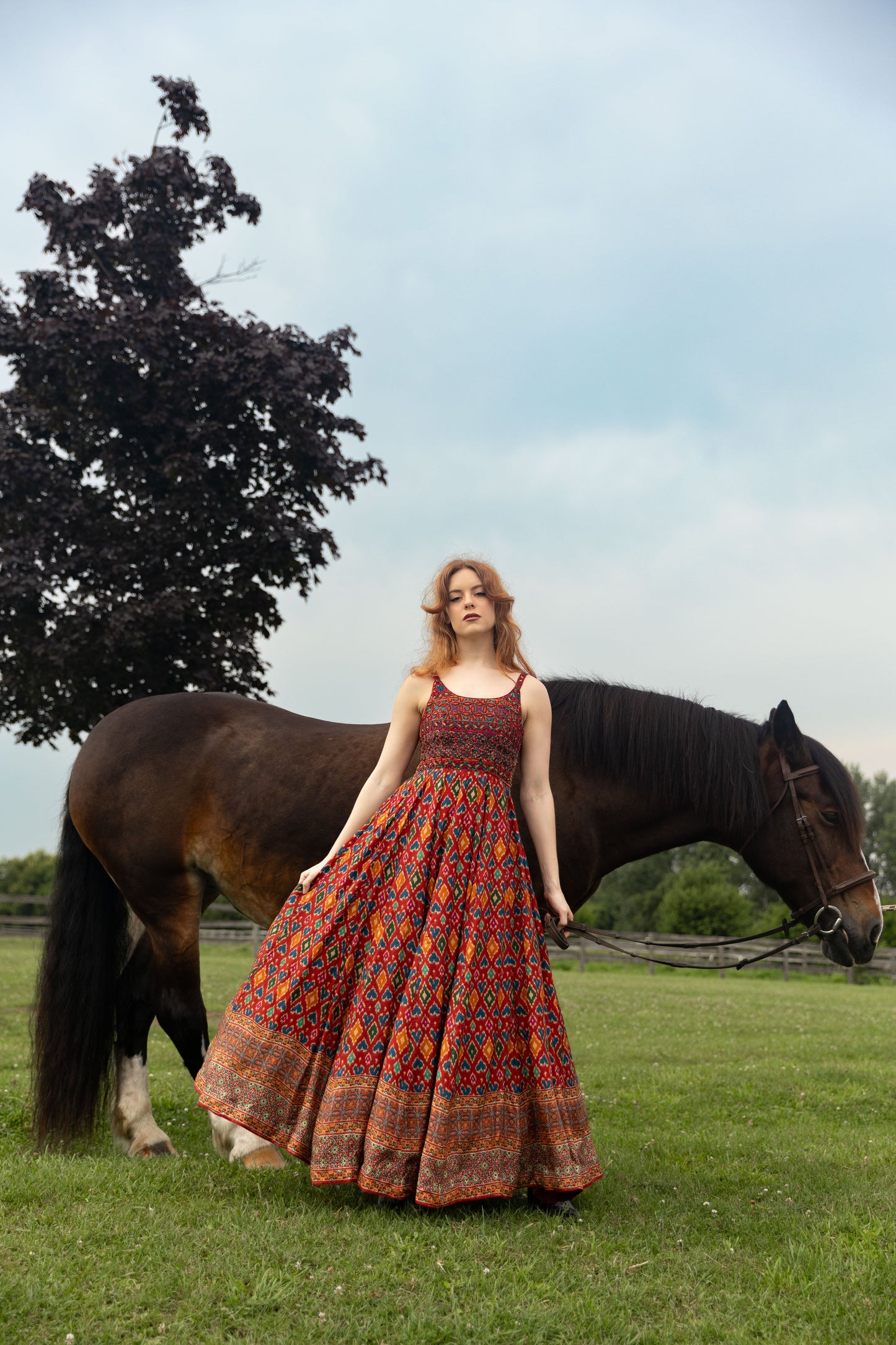 Louisa Red Dress with Patola Print