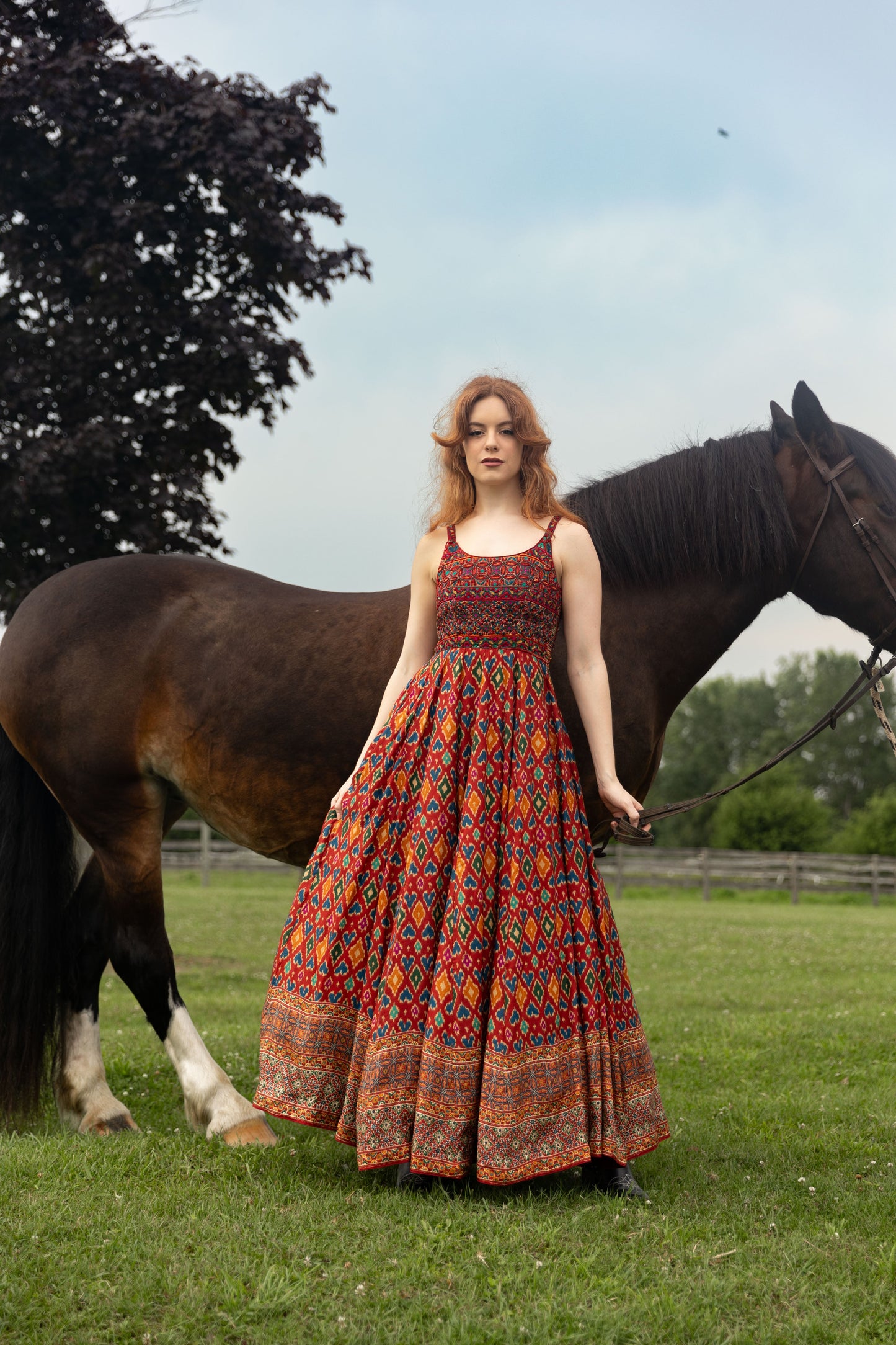 Louisa Red Dress with Patola Print
