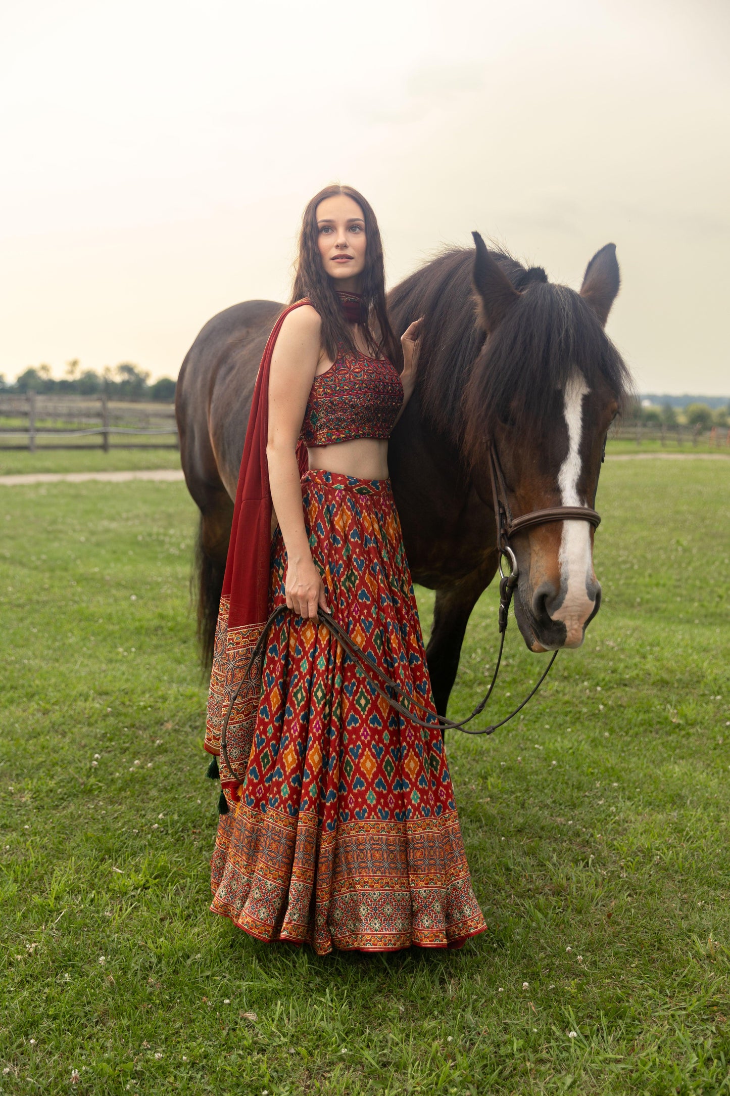Louisa Red Patola Print Lehenga Choli Set