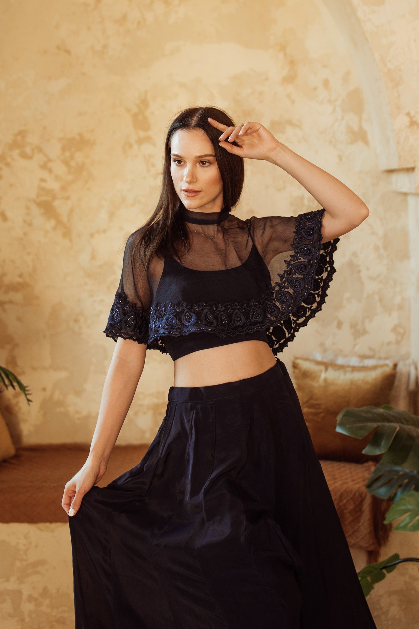 BLR1002 Arely Navy Cape and Blouse