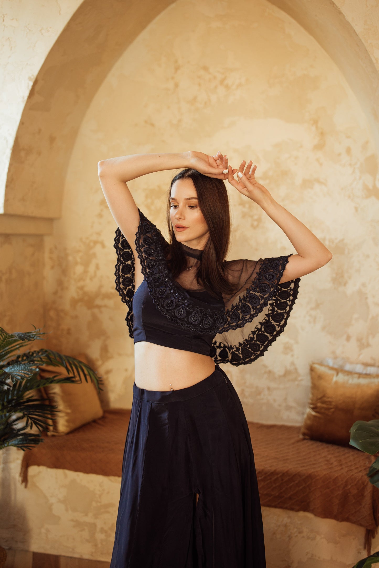 BLR1002 Arely Navy Cape and Blouse