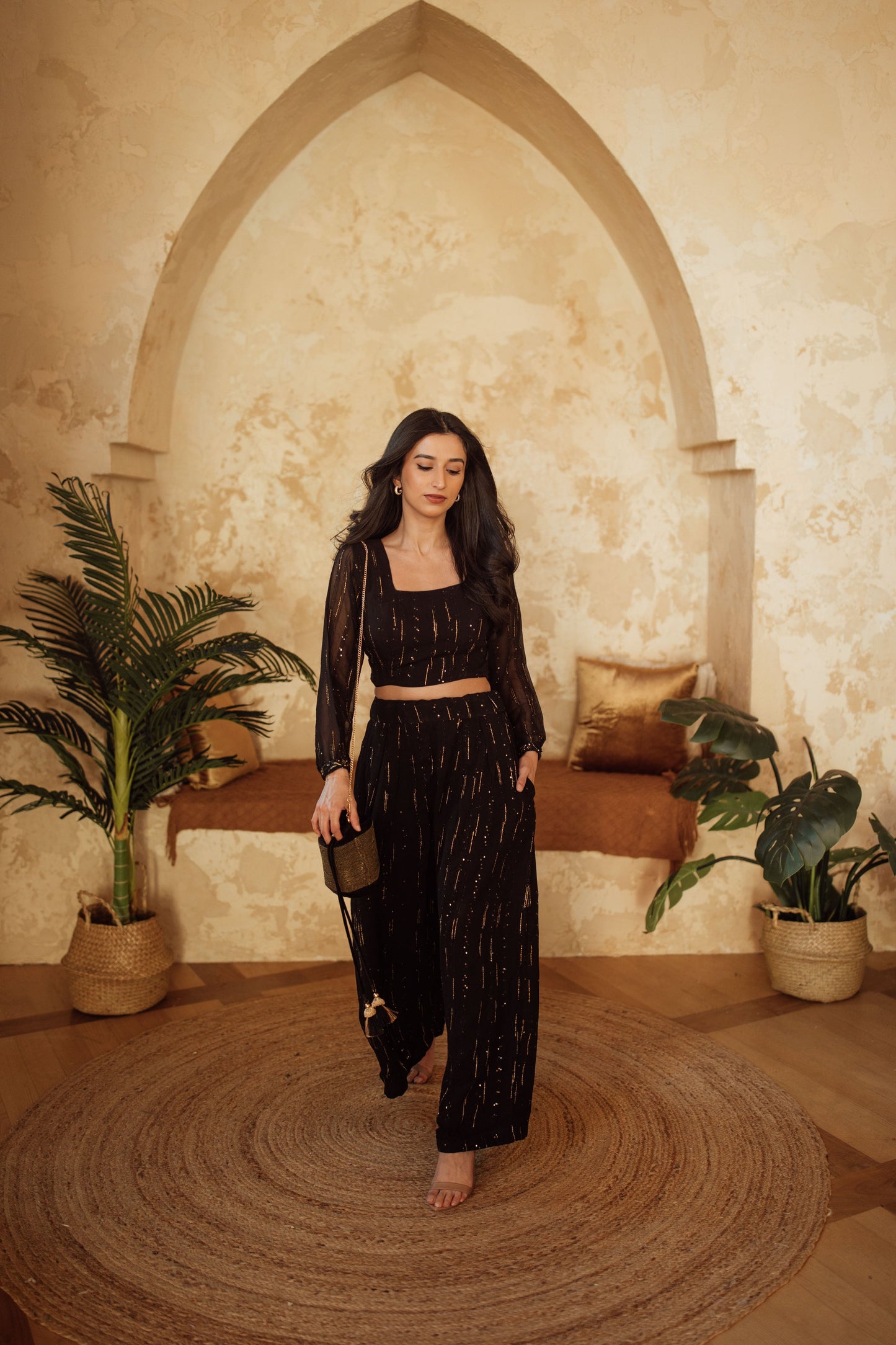 Martika Black and Gold Palazzo Suit Long Sleeve