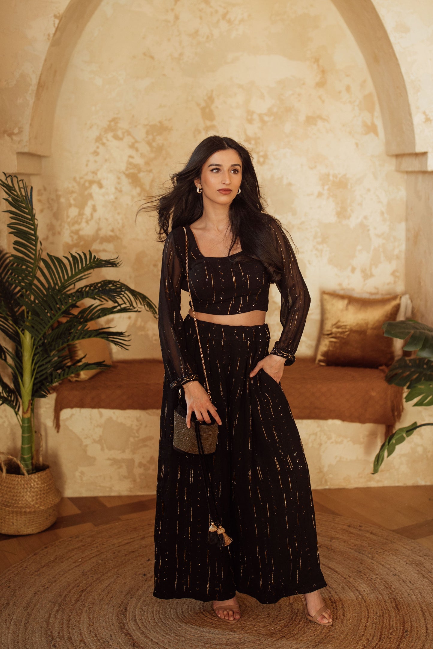 Martika Black and Gold Palazzo Suit Long Sleeve