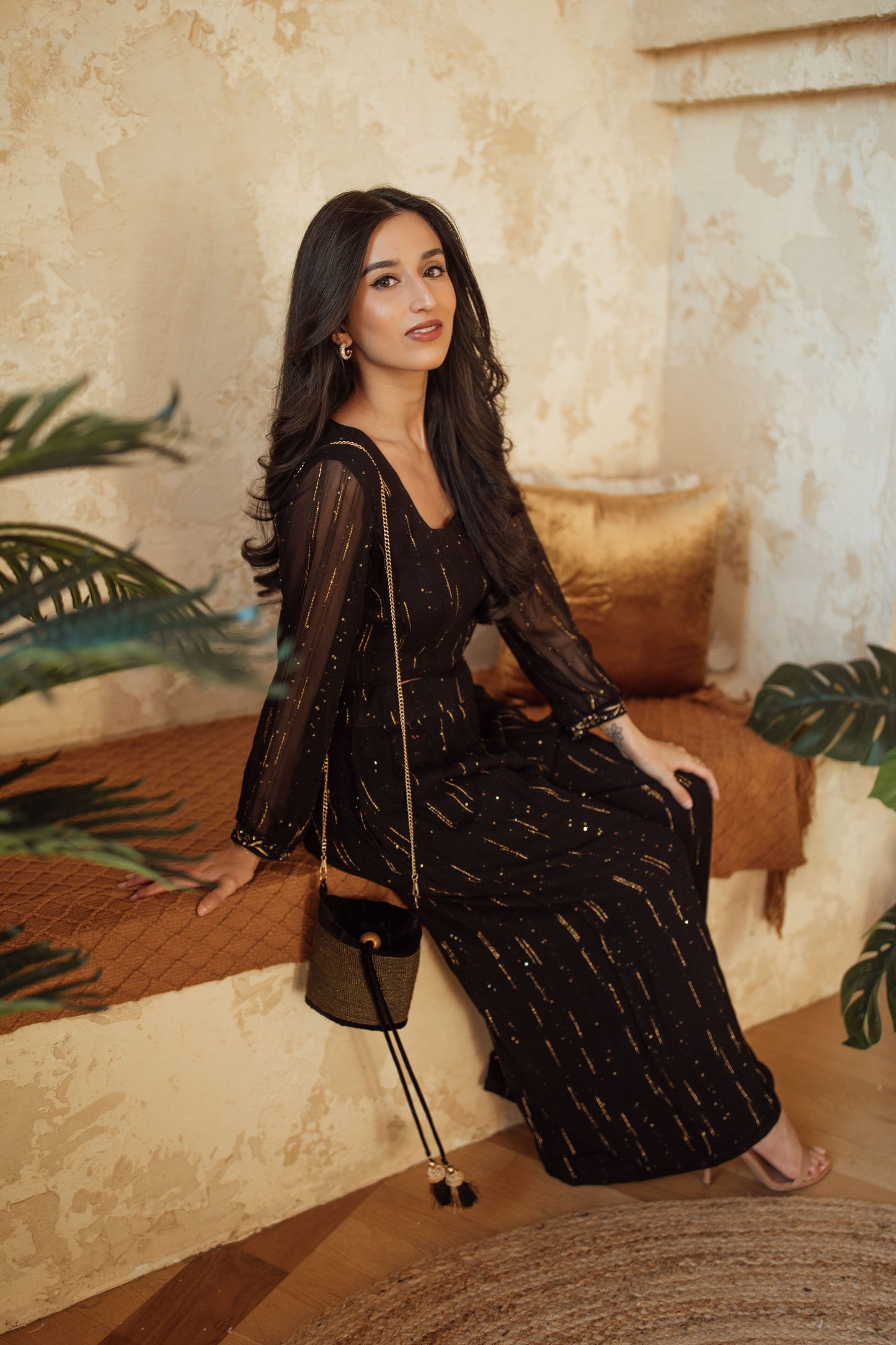 Martika Black and Gold Palazzo Suit Long Sleeve