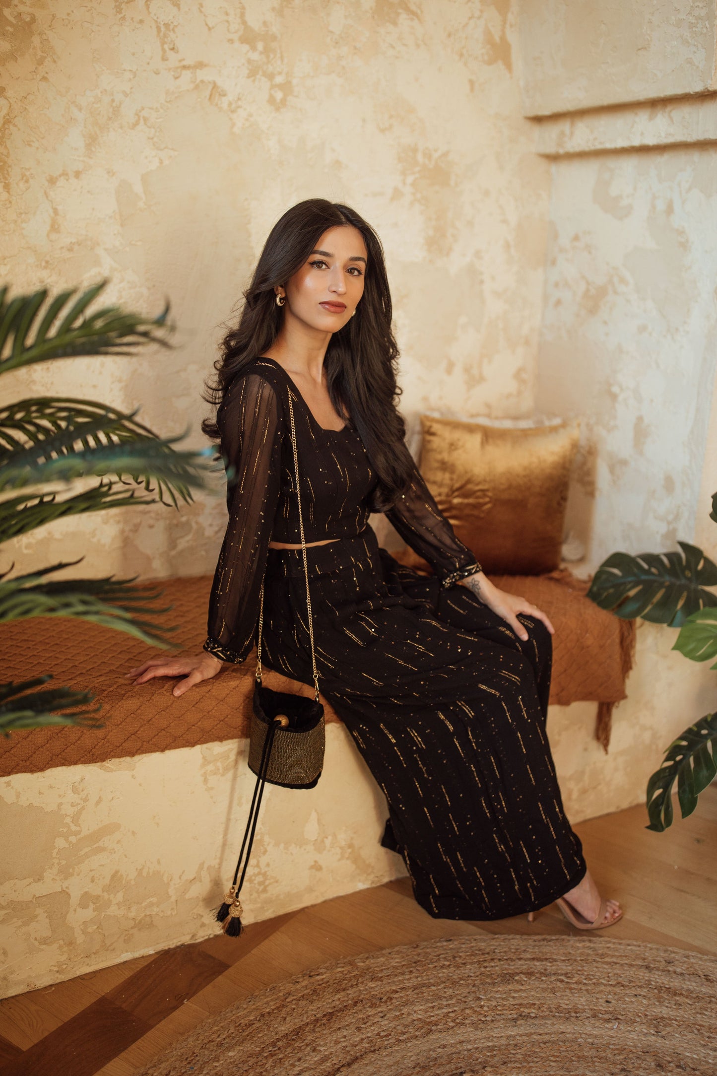 Martika Black and Gold Palazzo Suit Long Sleeve