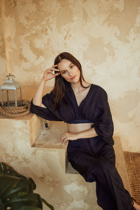 BLR1022 Mikaela Navy Dolman Sleeve Top