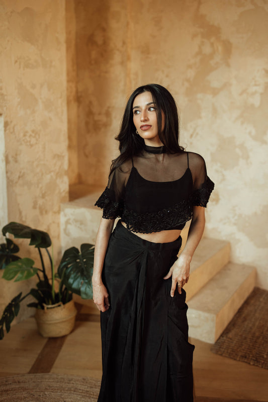 BLR1020 Kai Black Silk Chiffon Cape and Blouse