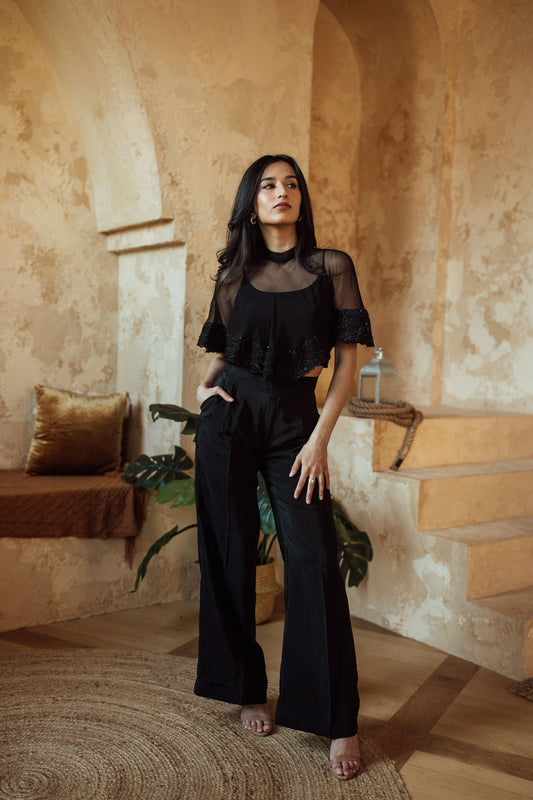Kai Black Pant Set with Cape Dupatta