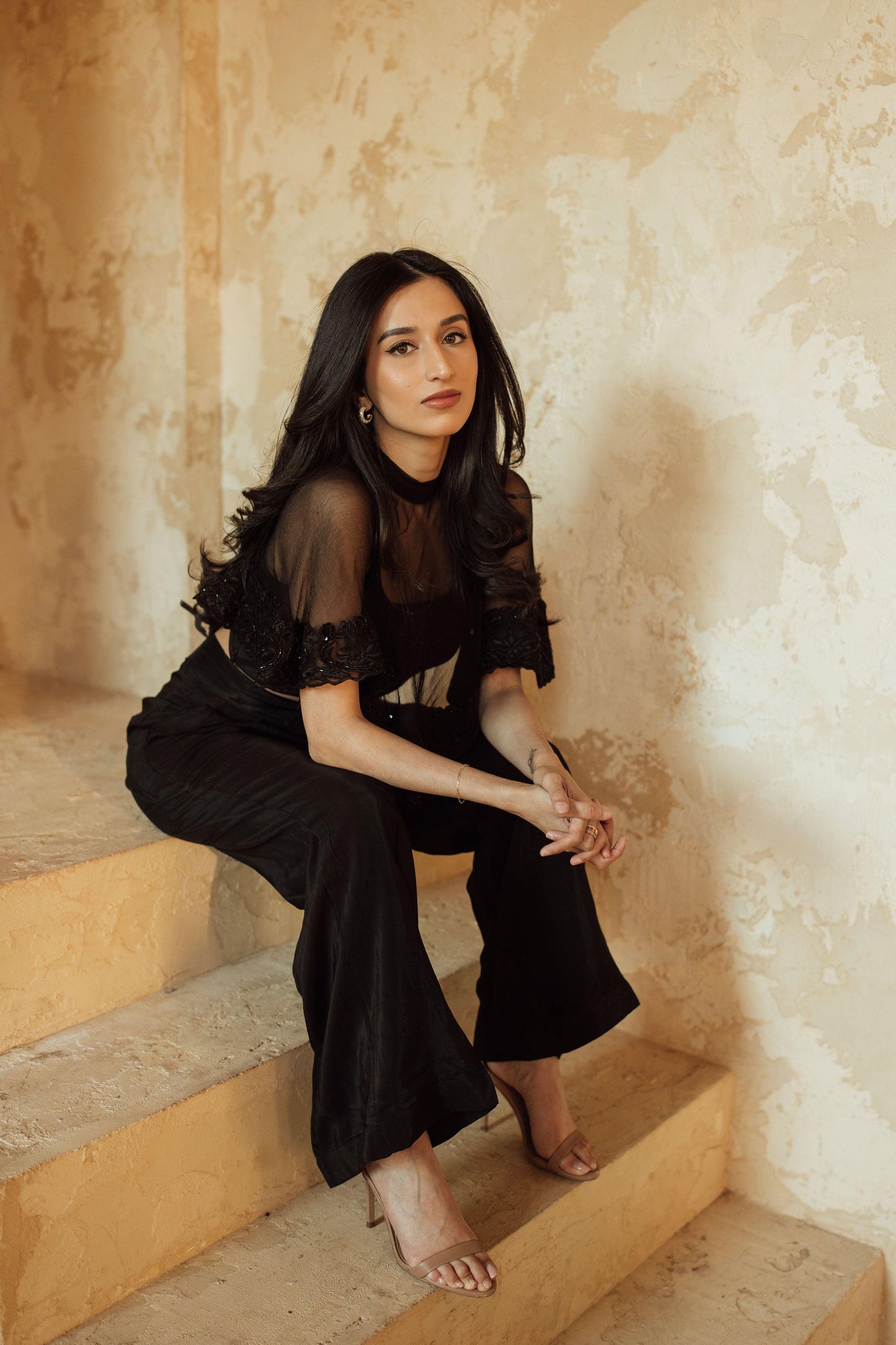 Kai Black Pant Set with Cape Dupatta