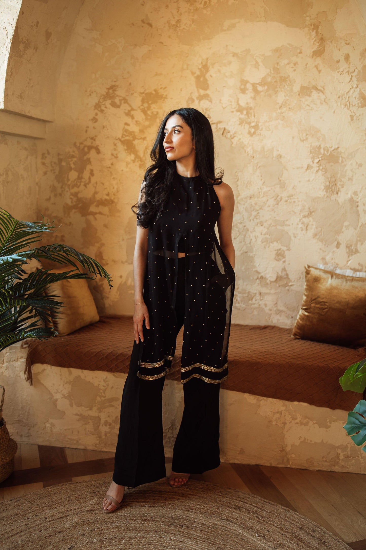 Nami Black and Gold Sleeveless Pant Set