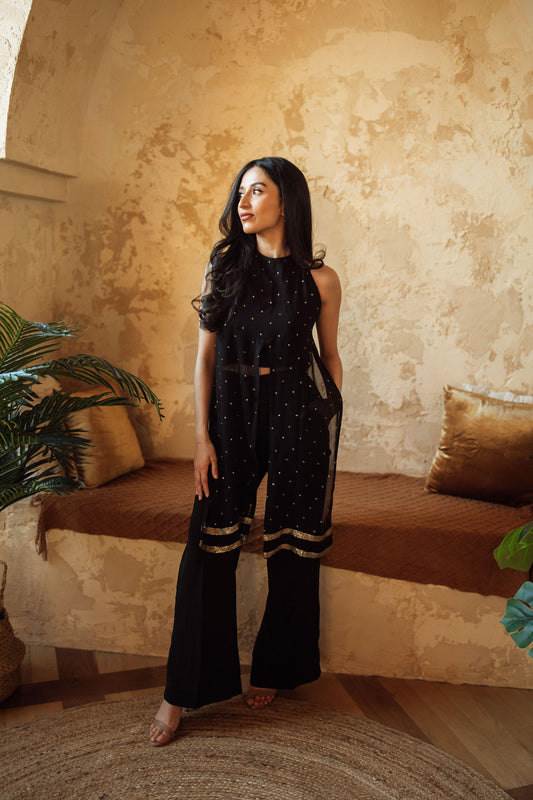 Nami Black and Gold Sleeveless Pant Set