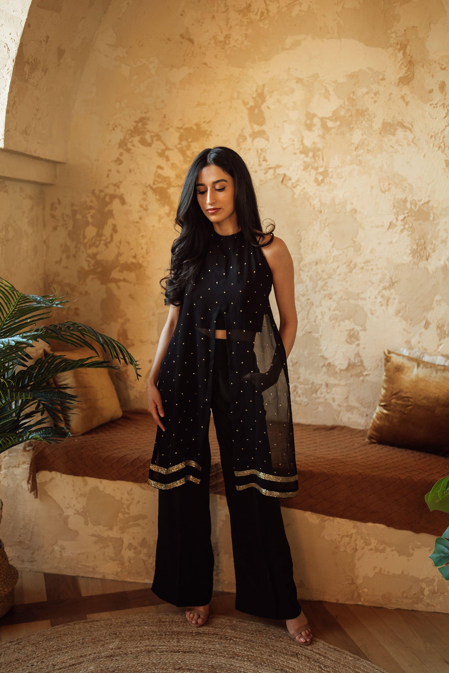 Nami Black and Gold Sleeveless Pant Set
