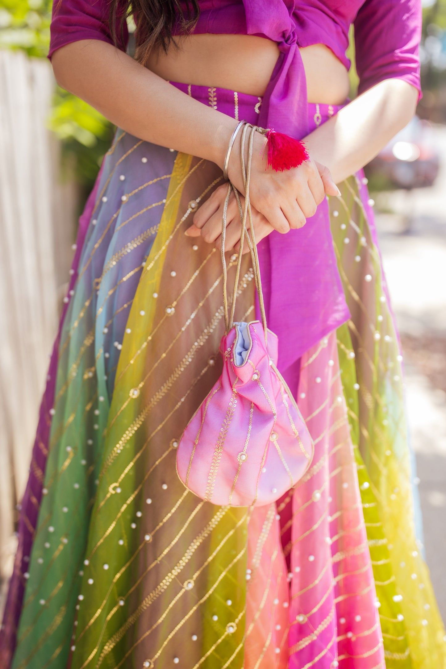 Selena Rainbow Pearl Lehenga Choli Set