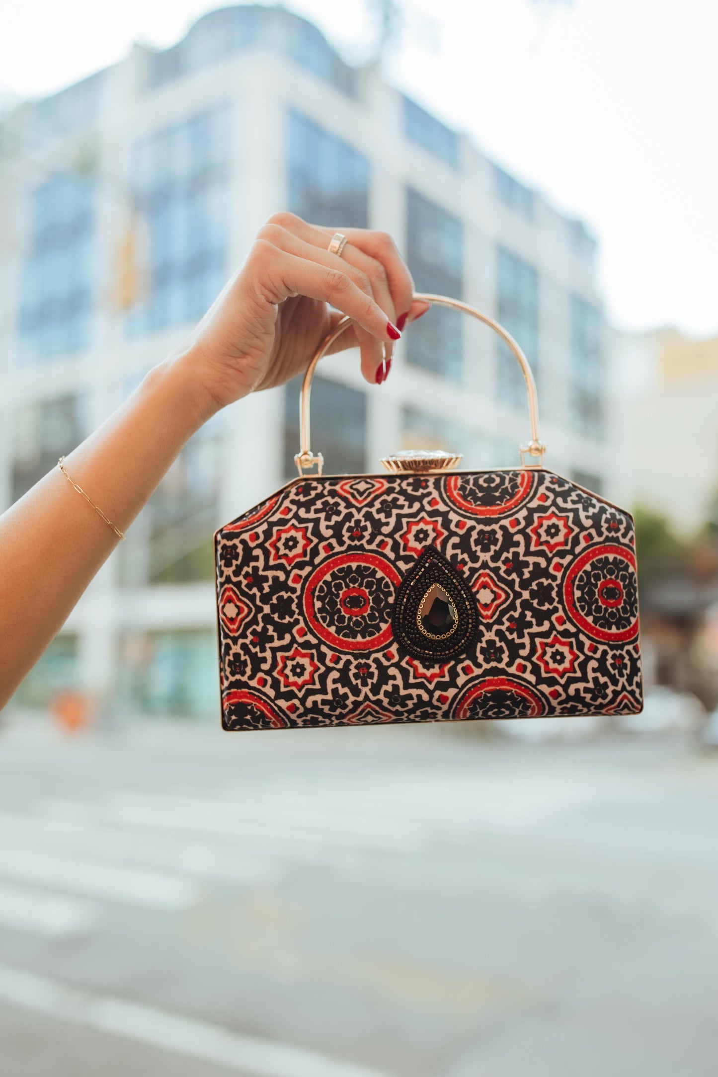 Patterened MAYA CLUTCH with Jewel Closure