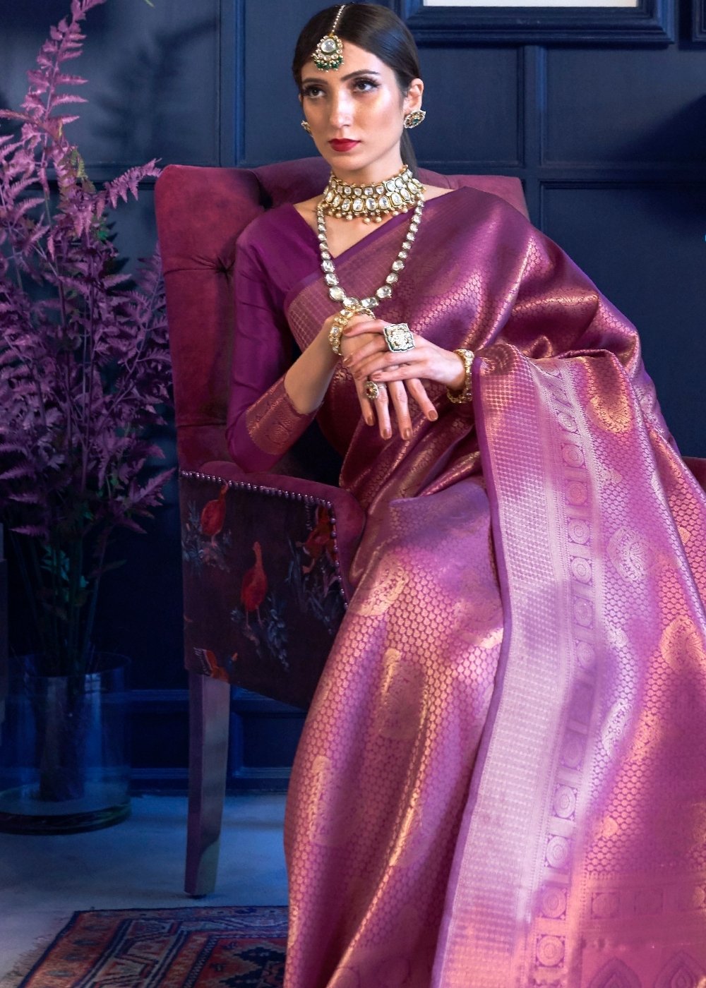 Golden Purple Kanjivaram Soft Woven Silk Saree : Top Pick