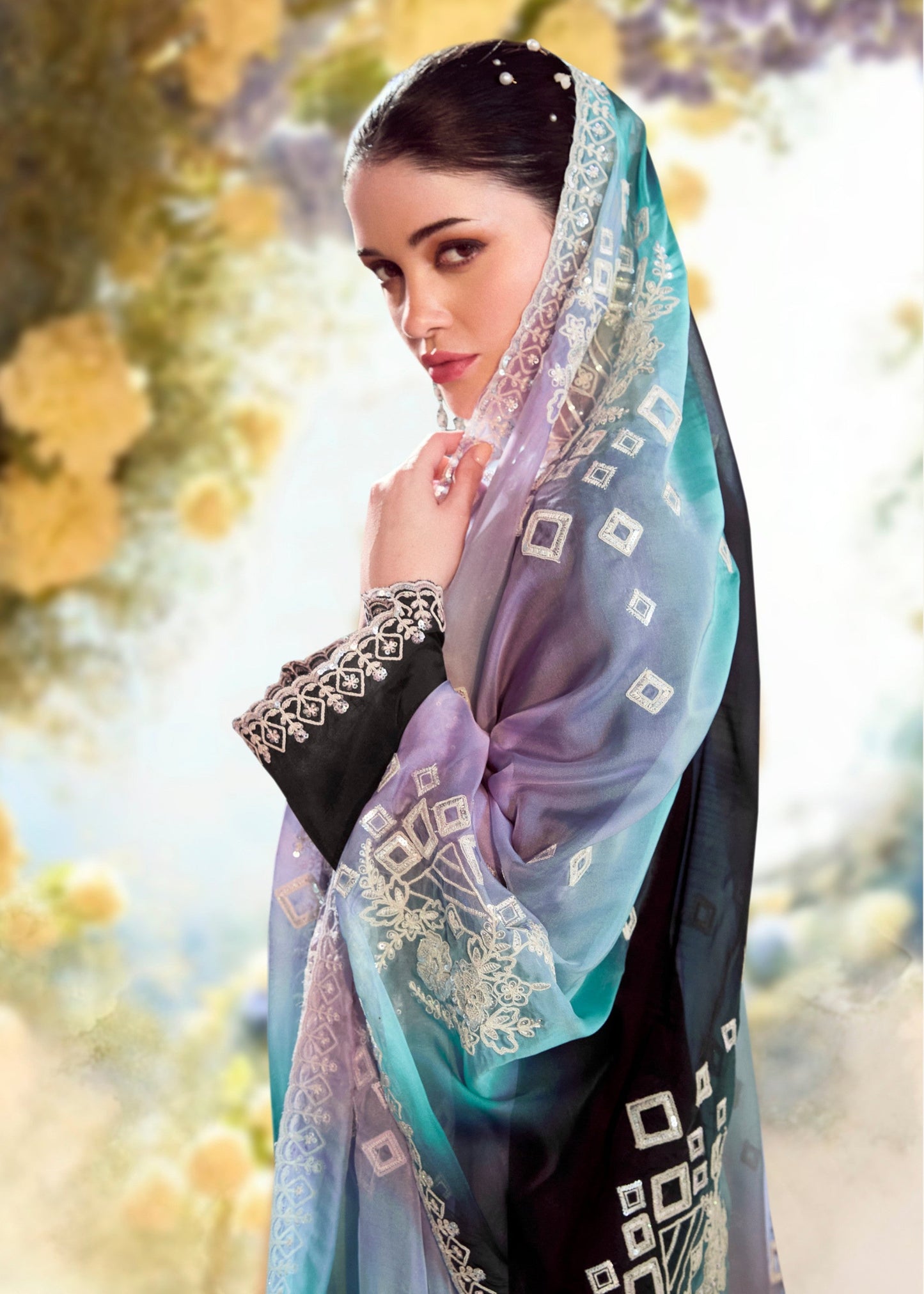 Black Modale Silk Salwar Suit With Embroidery