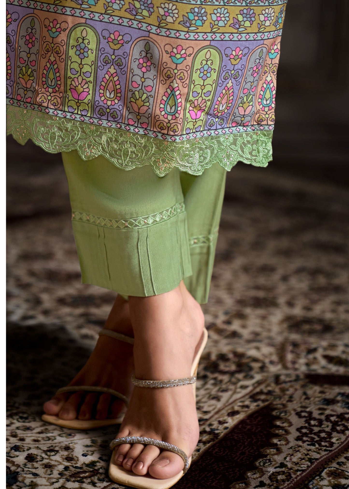 Pastel Green Pure Muslin Salwar Suits with Resham Embroidery