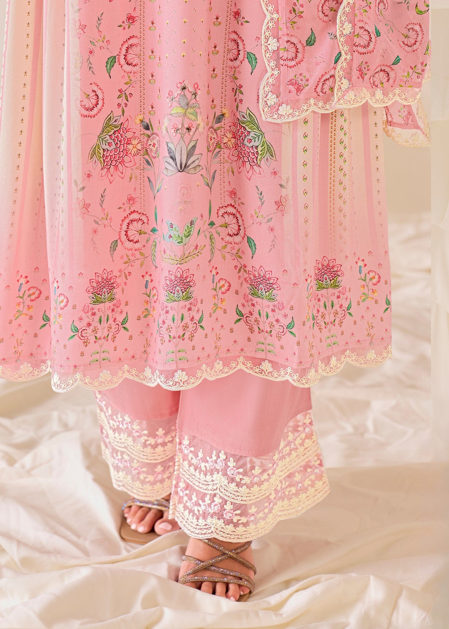 Pastel Pink Pure Muslin Salwar Suit with Dori Embroidery