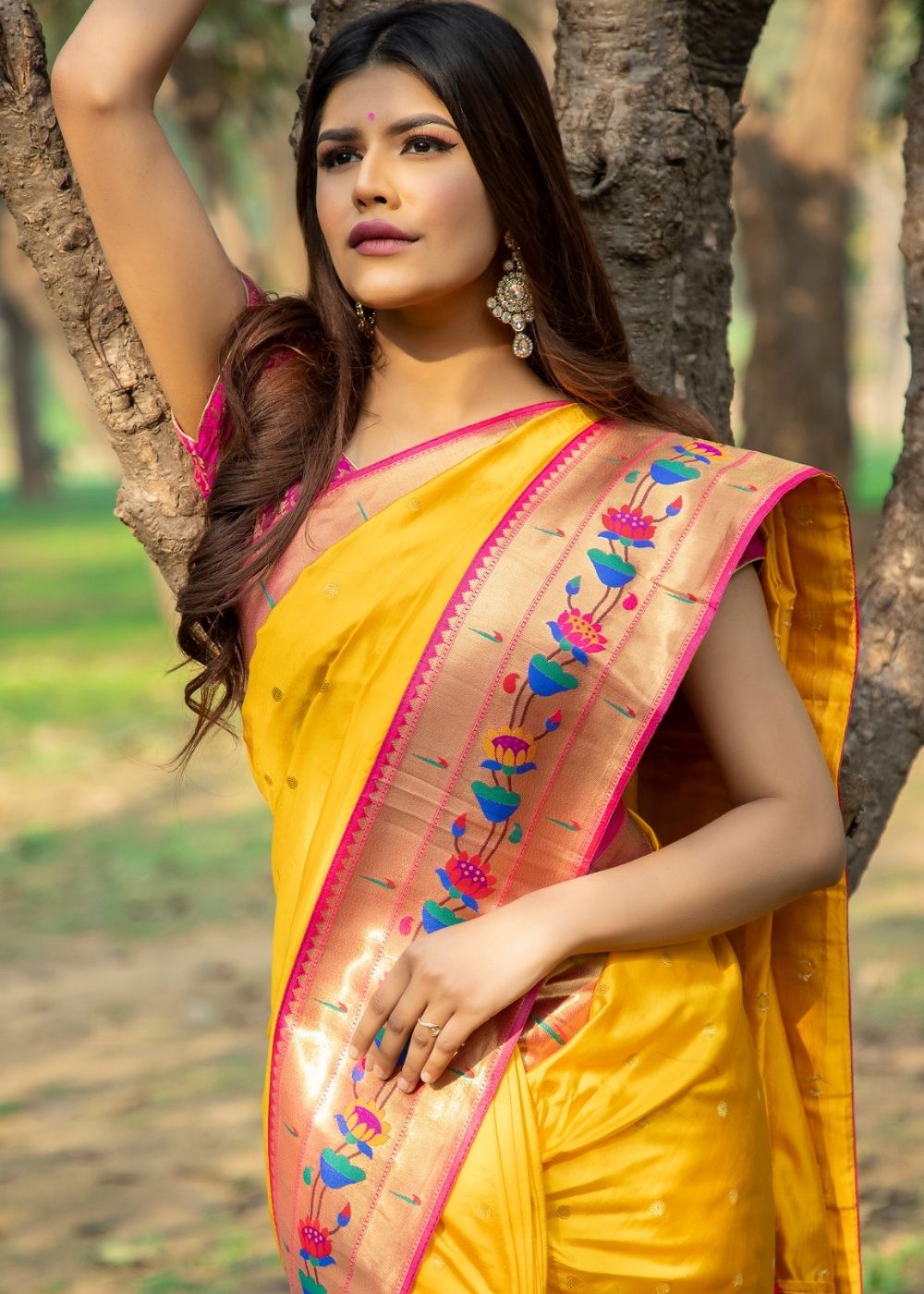 Butter Yellow Woven Paithani Silk Saree