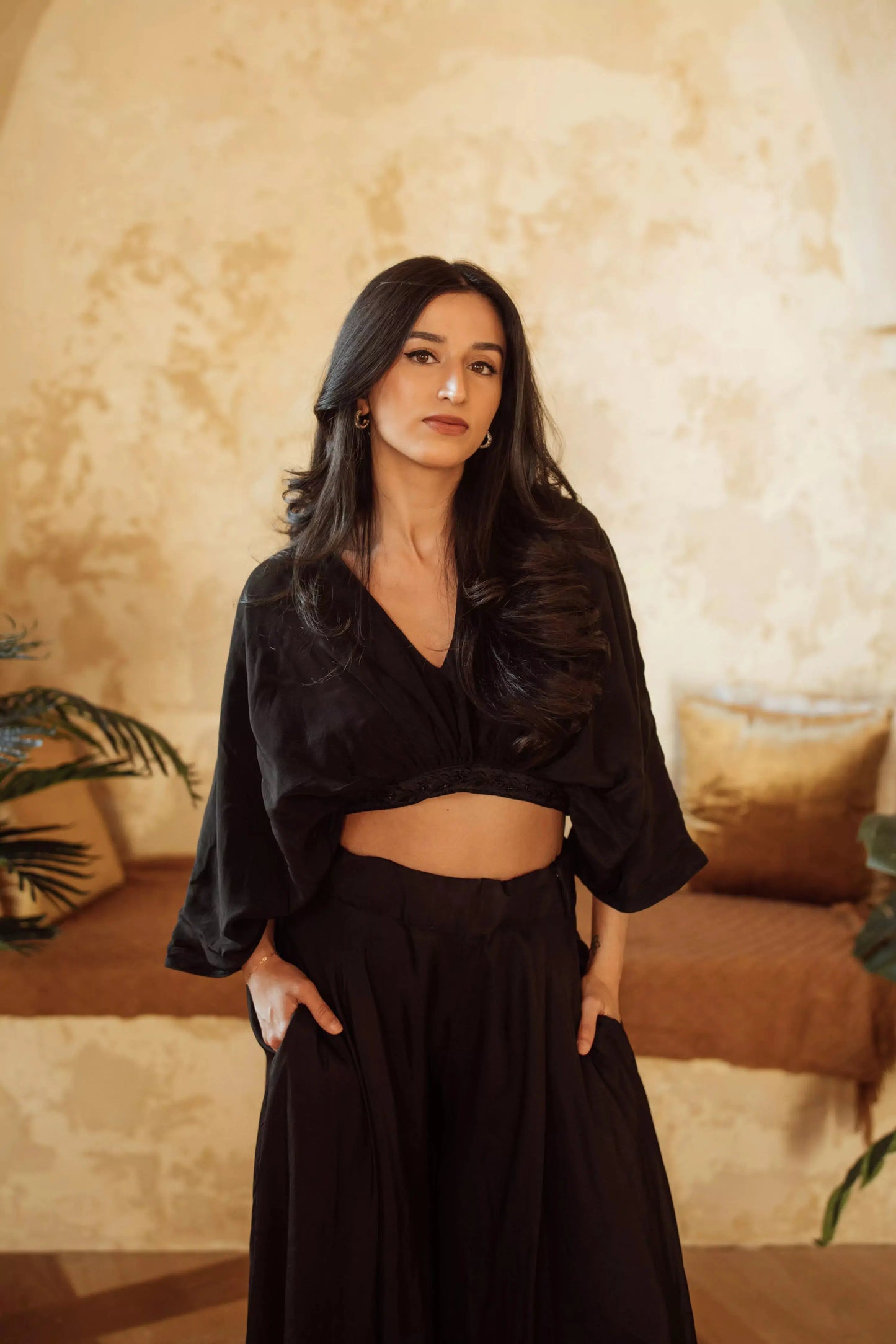 Anja Black Flowy Palazzo Pantsuit Set