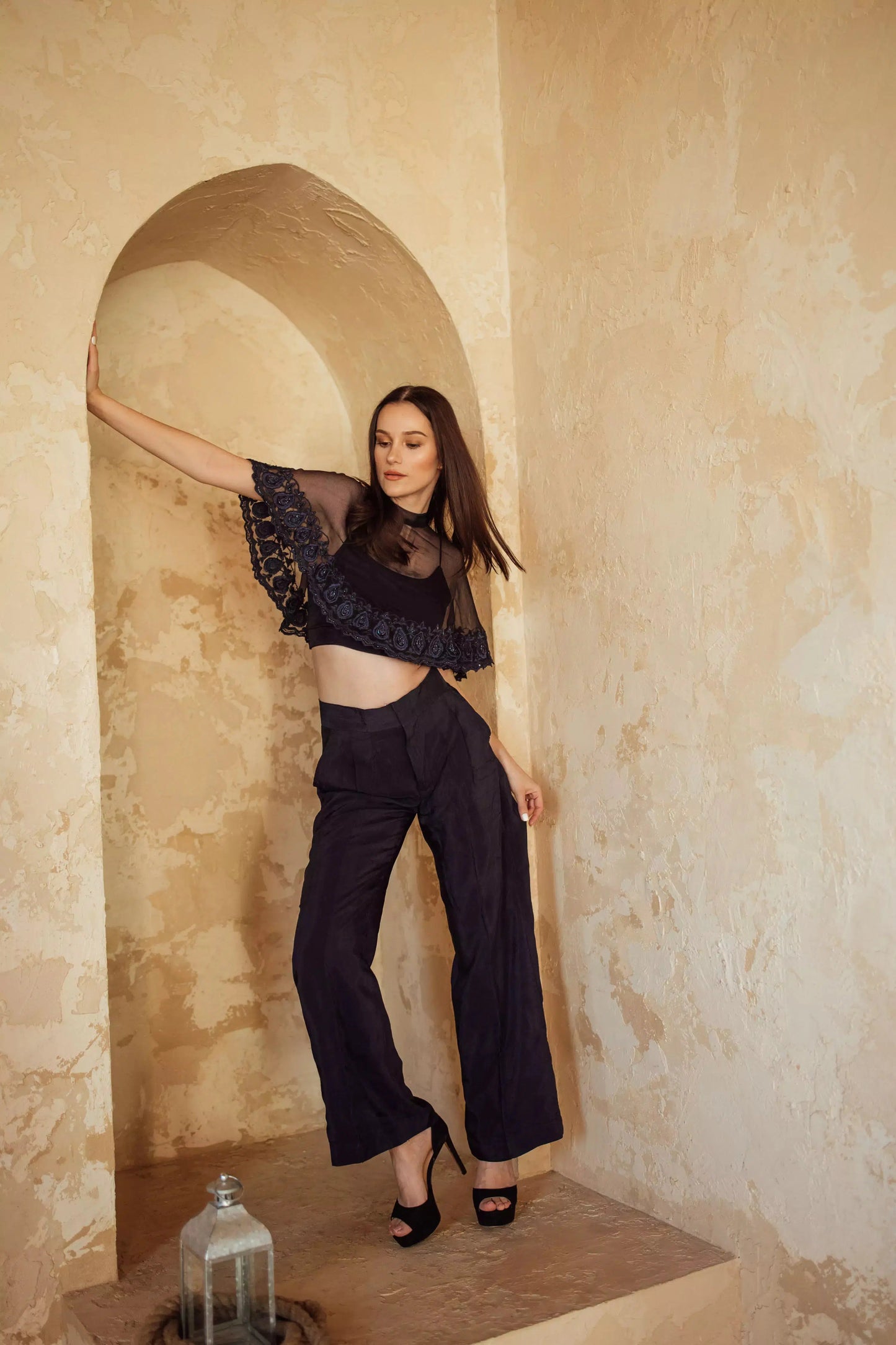 Camilla Navy Pant Set with Cape Dupatta
