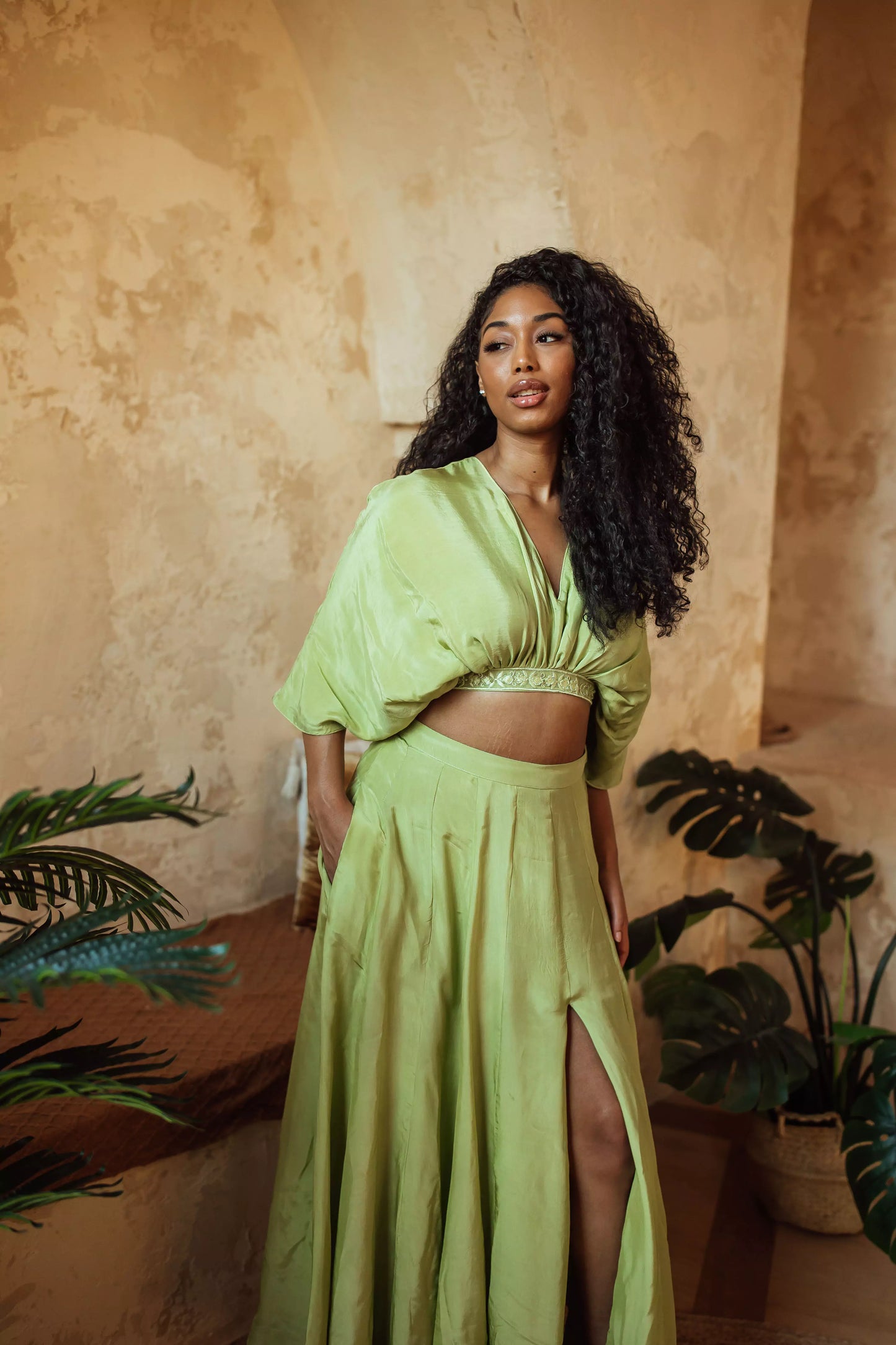 BLR1019 Juliet Green Dolman Sleeve Top
