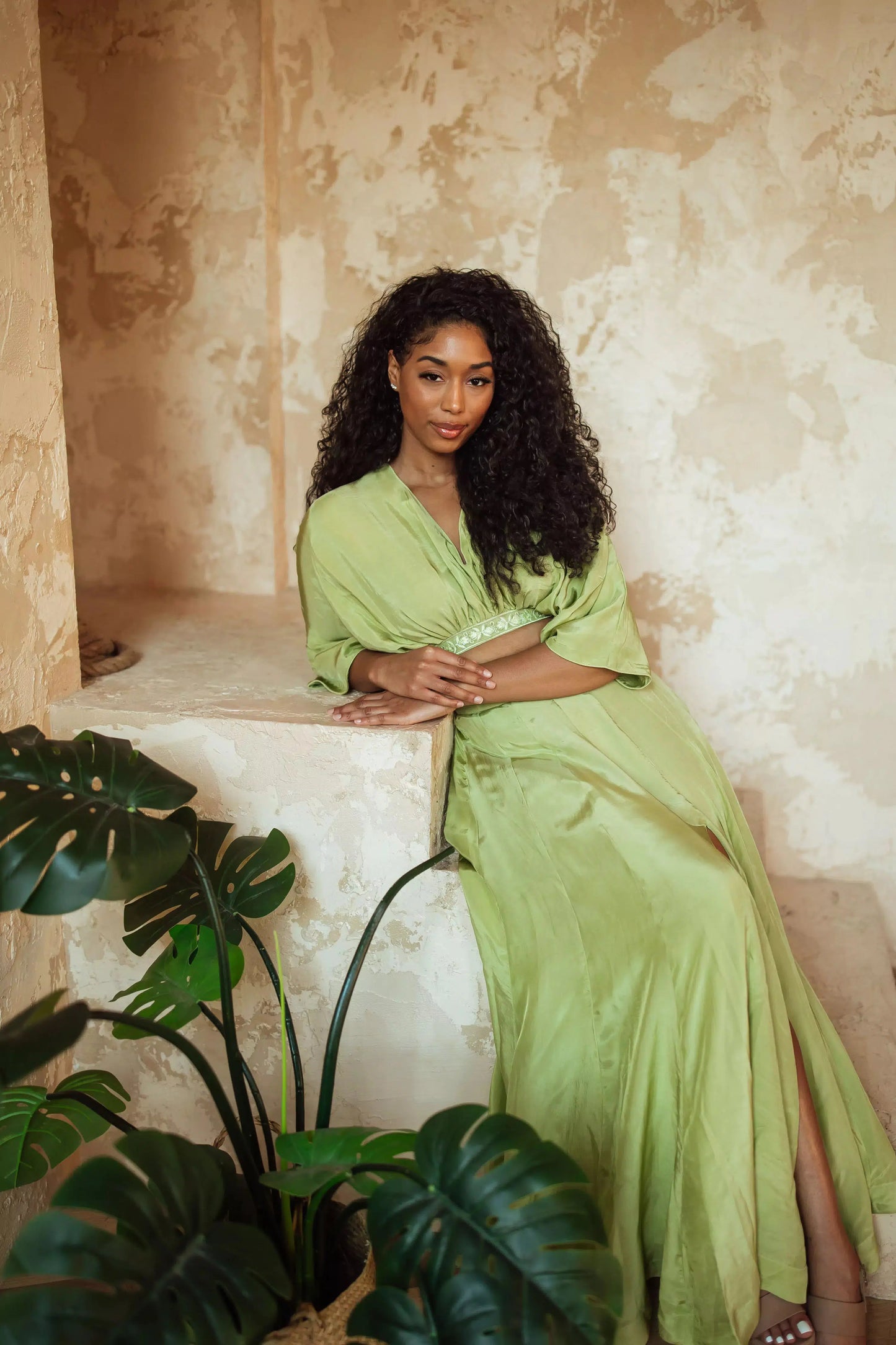 Juliet Green Flowy Two Piece Set with Slit