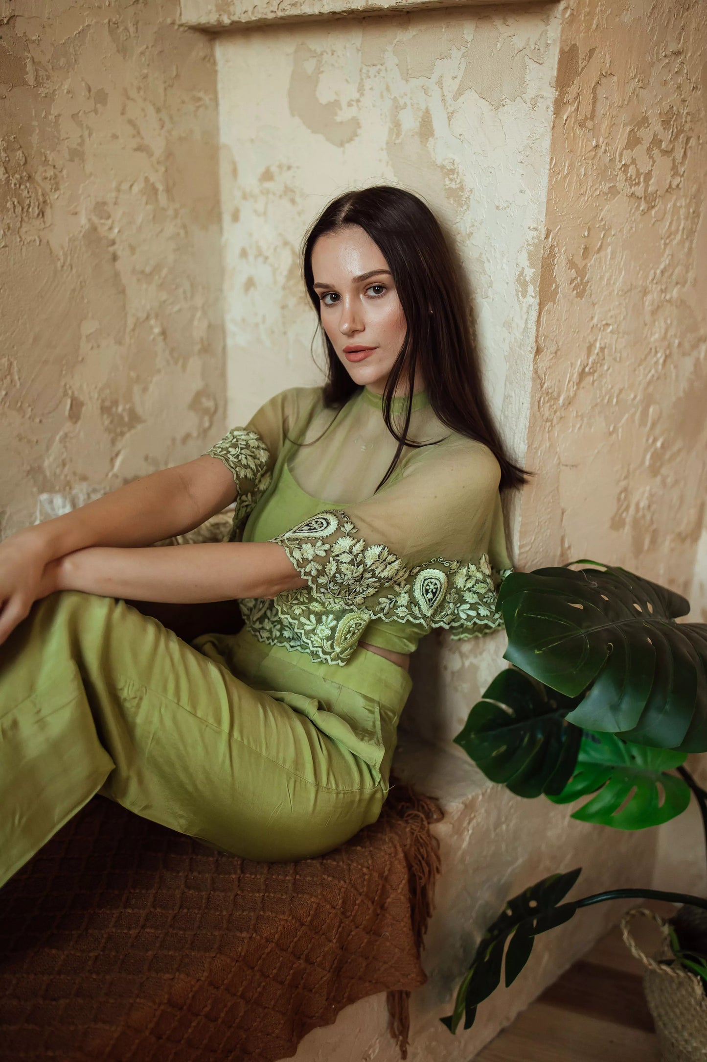 Mable Green Pant Set with Cape Dupatta