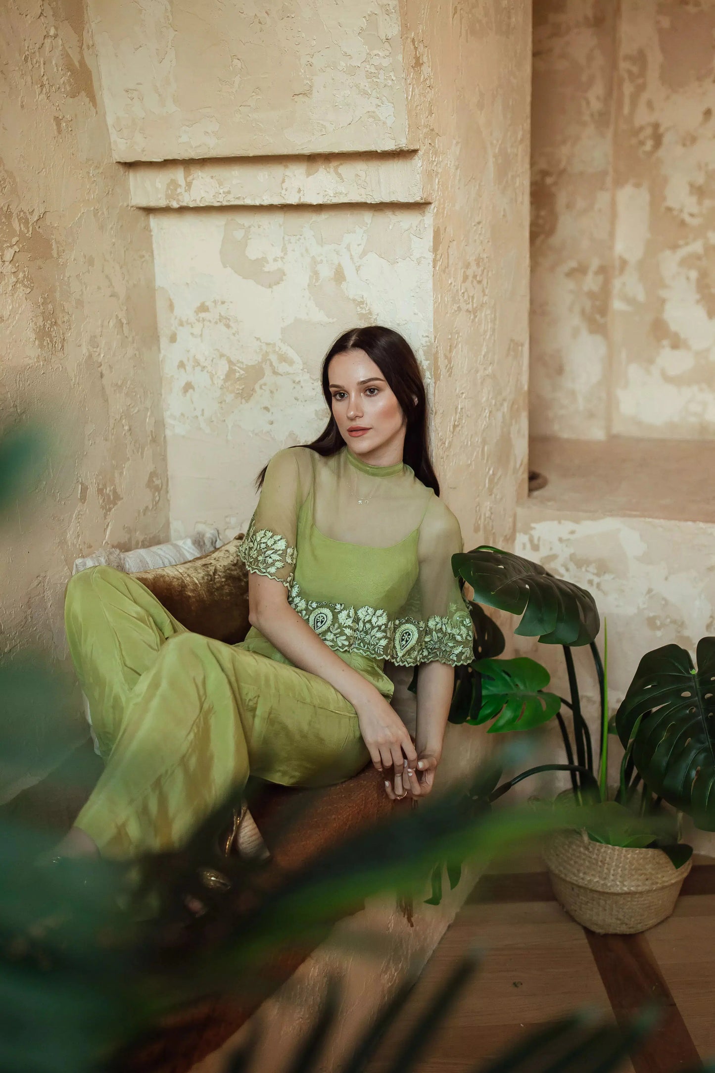 Mable Green Pant Set with Cape Dupatta