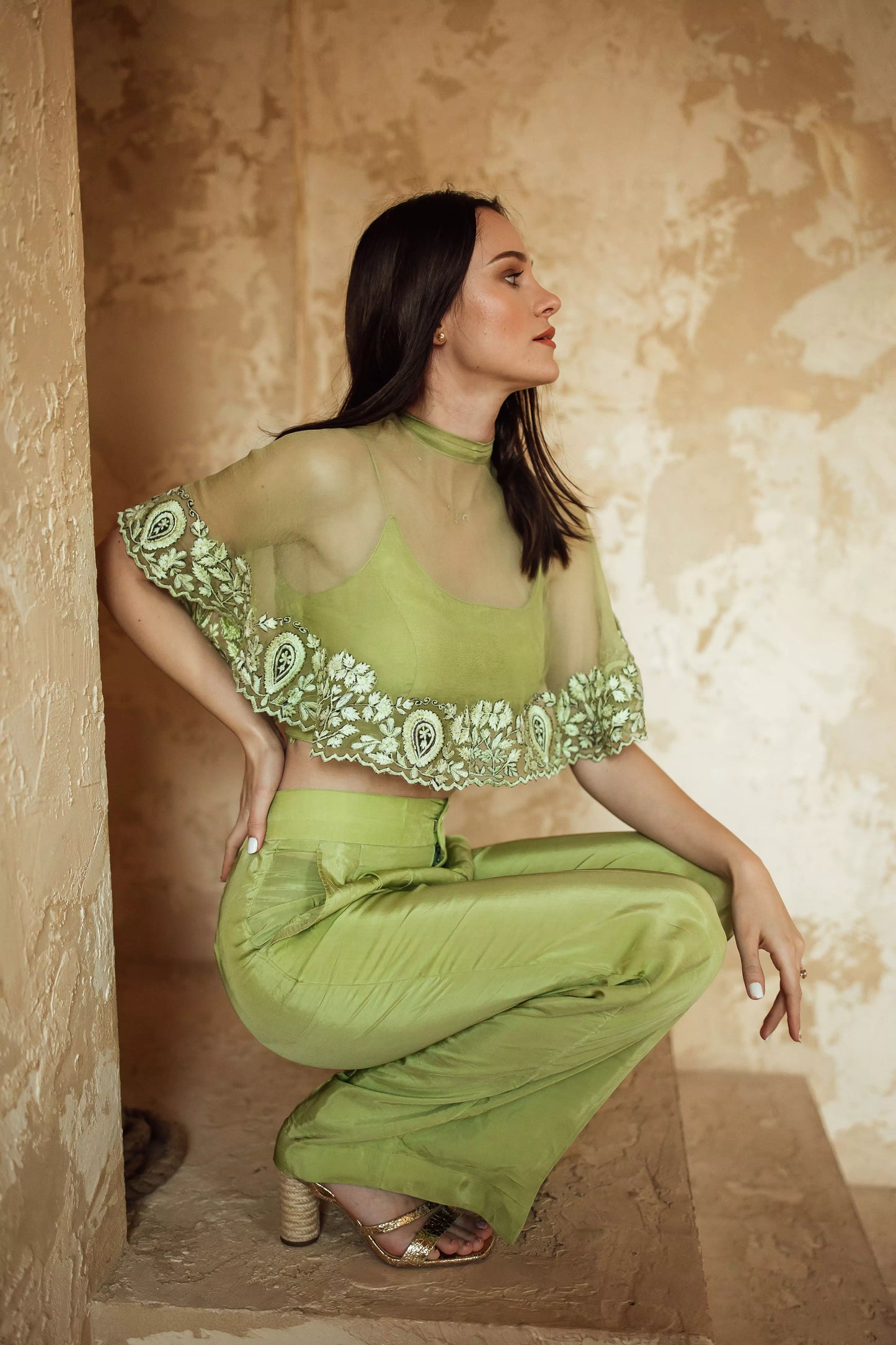 BLR1021 Mable Green Silk Chiffon Top