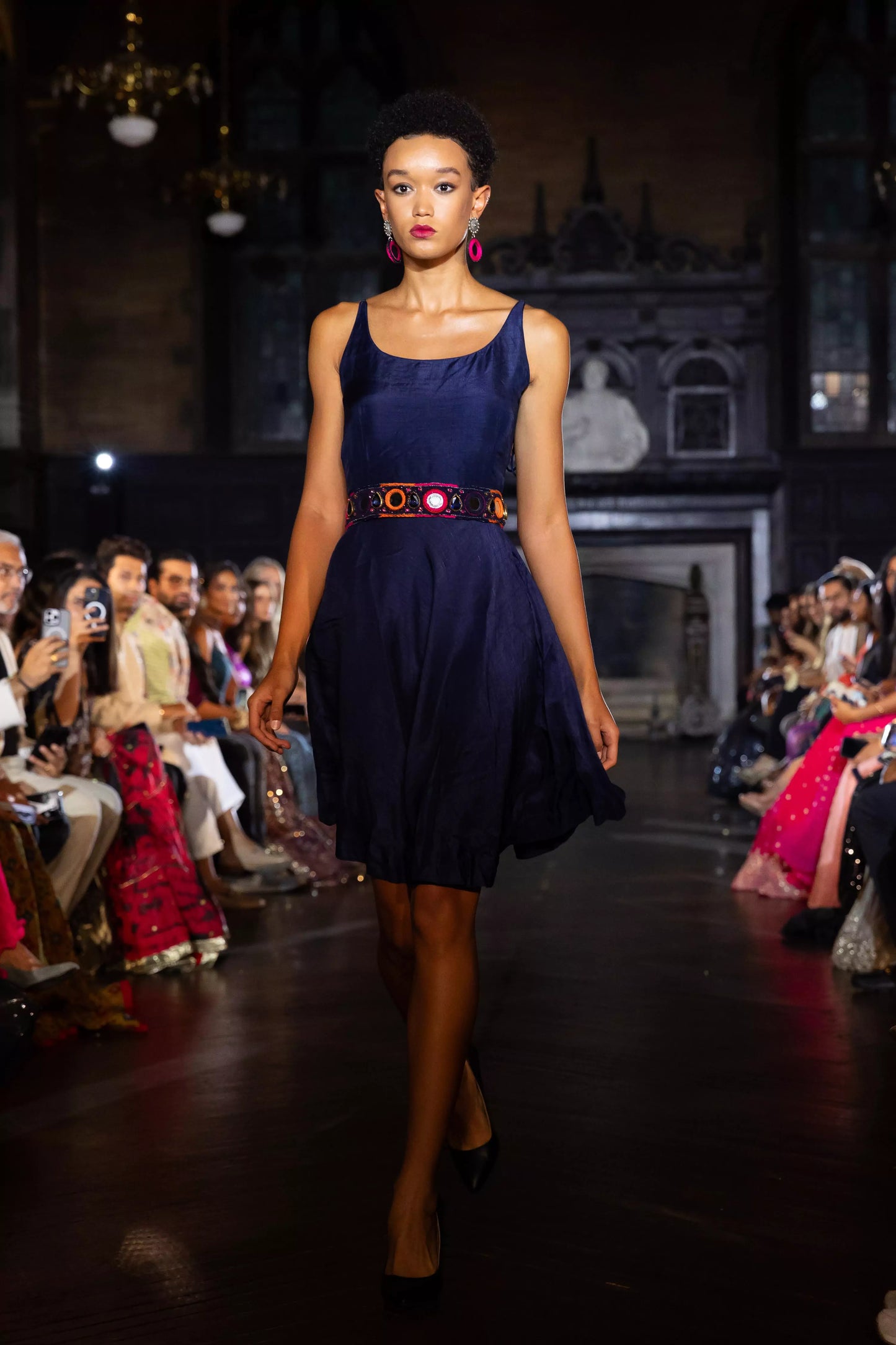 Nina Blue Short Dress with Embroidered Belt