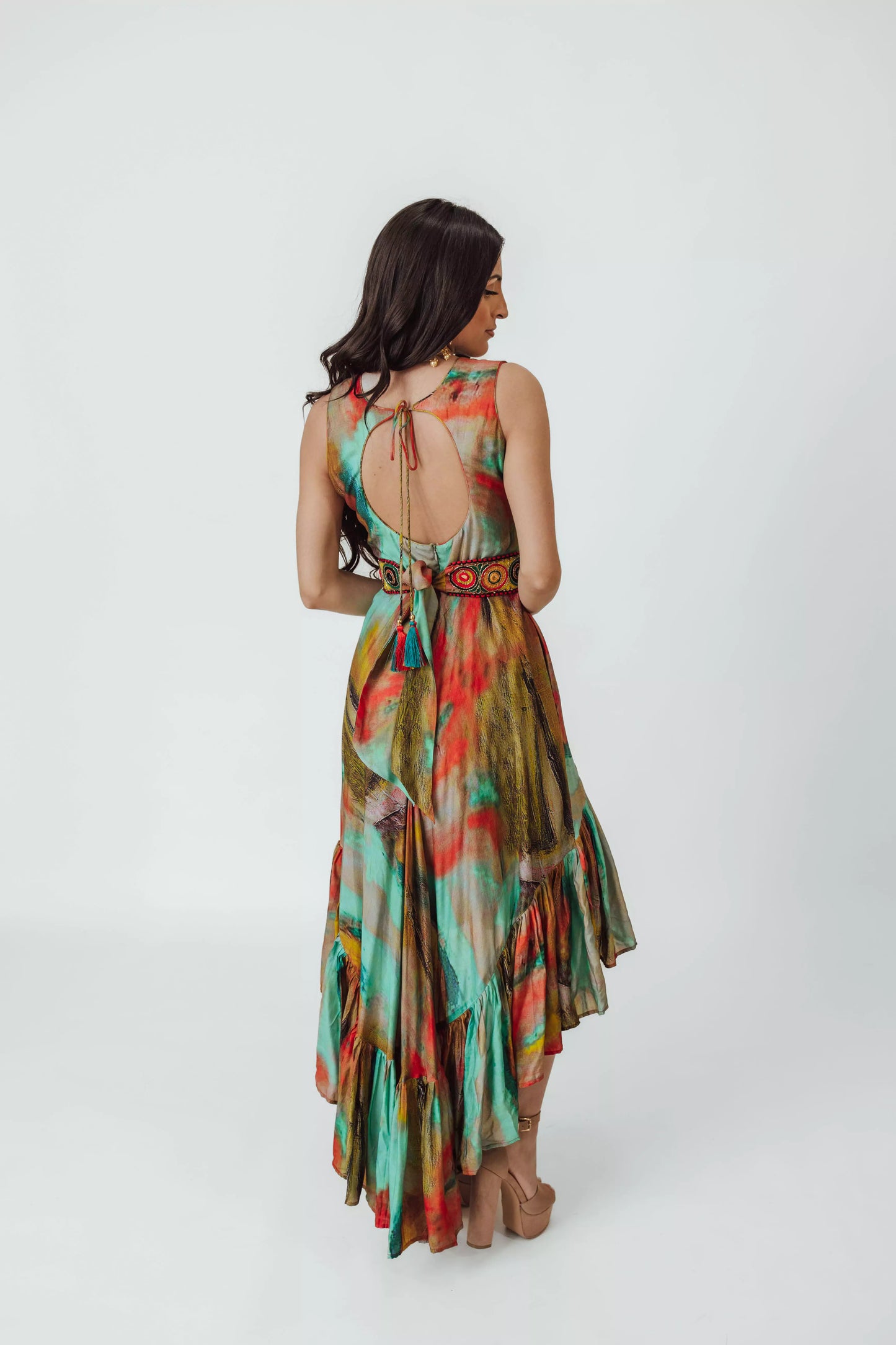 Tezza Multicolor High Low Dress with Belt