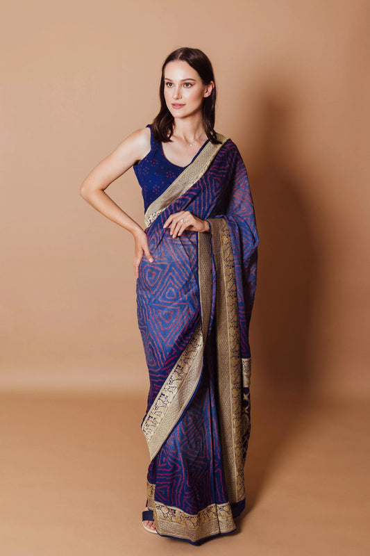 Mohini Blue Pure Bandhej Georgette Saree