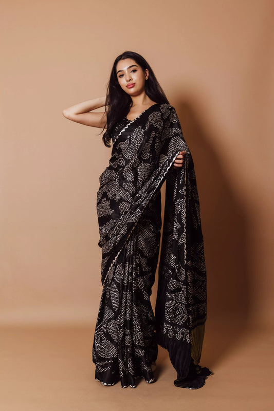 Karishma Black hand bandhej Saree