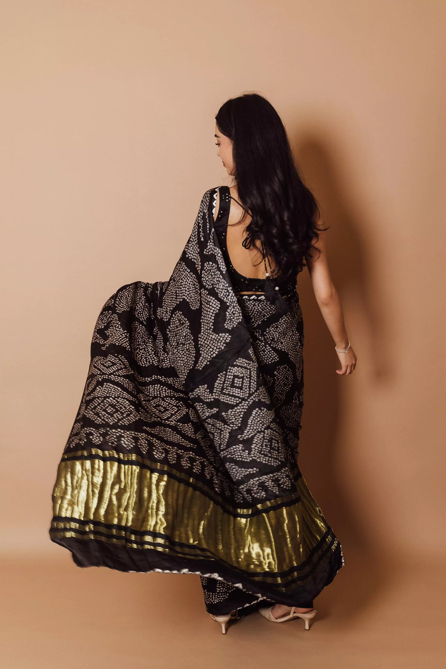 Karishma Black hand bandhej Saree